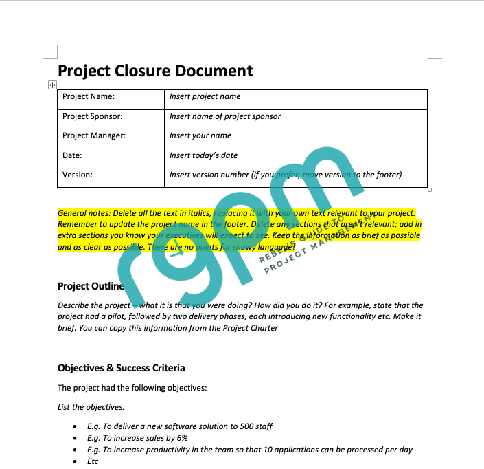 project closure document example